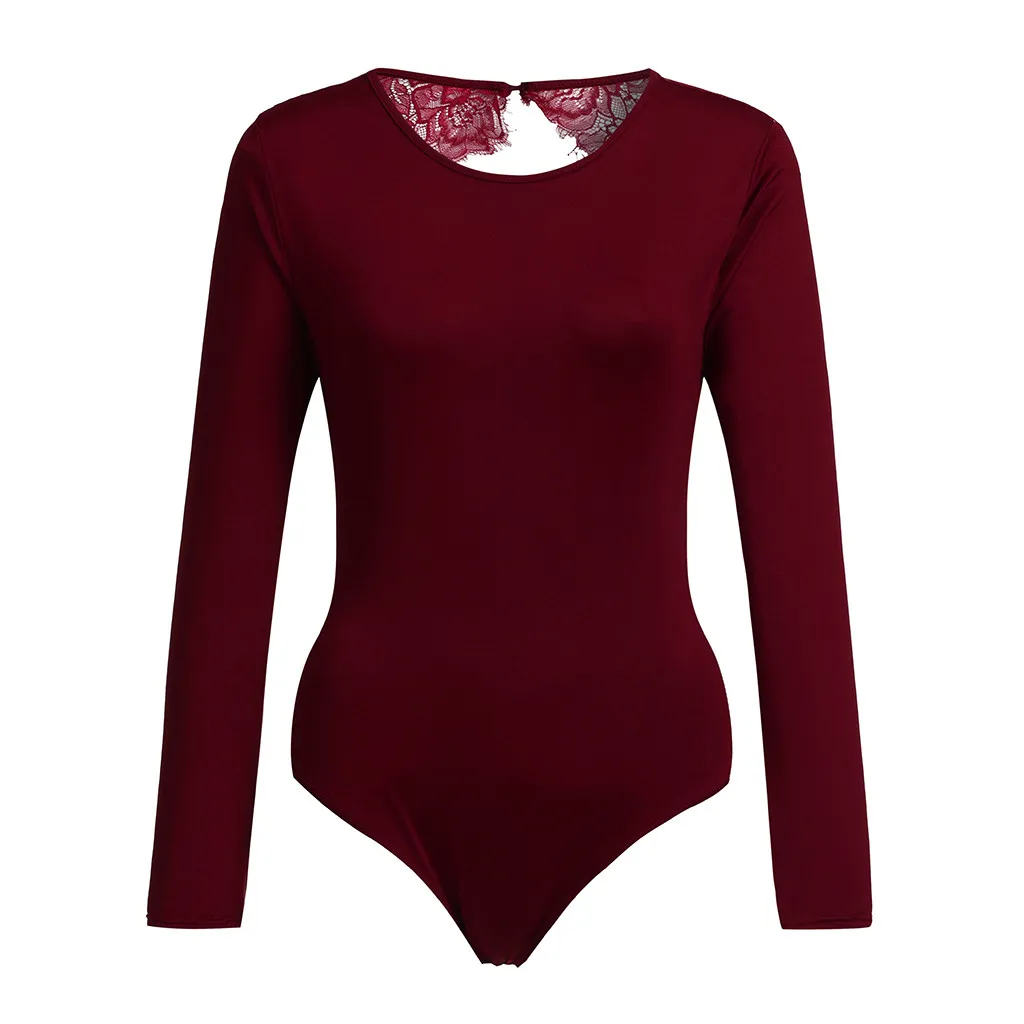 Red Womail Fashion сексуальные кружевные эластичные тонкие с длинным рукавом боди с низким вырезом на спине летнее пляжное боди Для женщин глубокий женский облегающий костюм - Цвет: Red