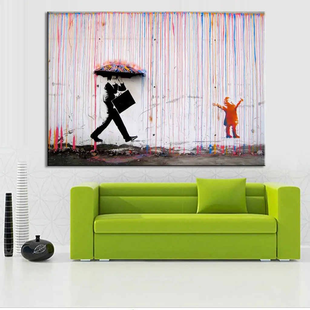 Banksy Art Colorful Rain Wall Canvas Living Room Decor Paint | Дом и сад
