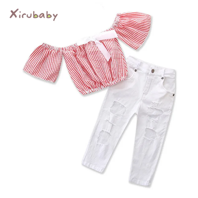 Комплекты одежды для девочек 2018 Новая летняя детская одежда Шорты полосатая