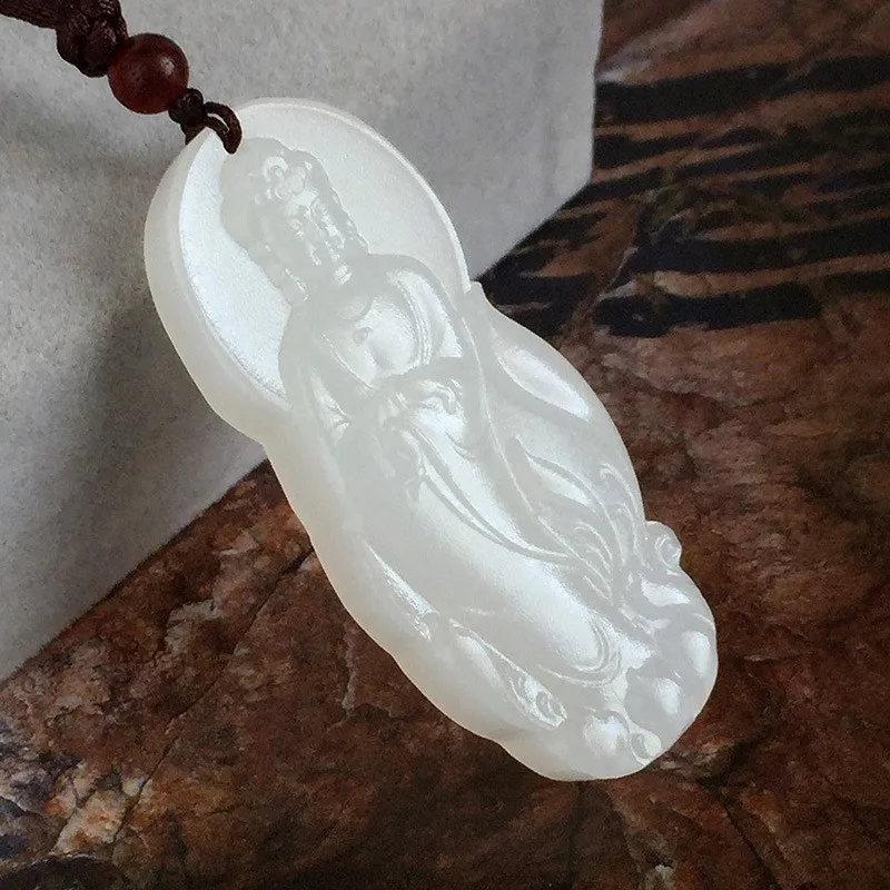 Ювелирные изделия Koraba блестящая белая Нефритовая станция Kwan yin Bodhisattva Guanyin