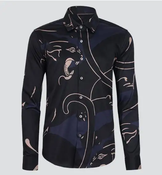 

2020 mens Brand The fashion leisure leopard print work shirts soft Long sleeve regular men dress shirts black male business tops