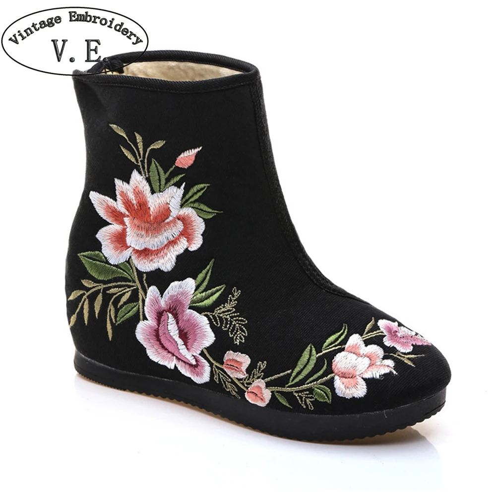Винтажные повседневные ботинки средней высоты с вышивкой botas femininas De Inverno женские