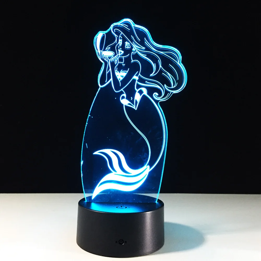 2019 маленькая Русалочка Ариэль 3D видение акриловая 7 цветов Изменение USB