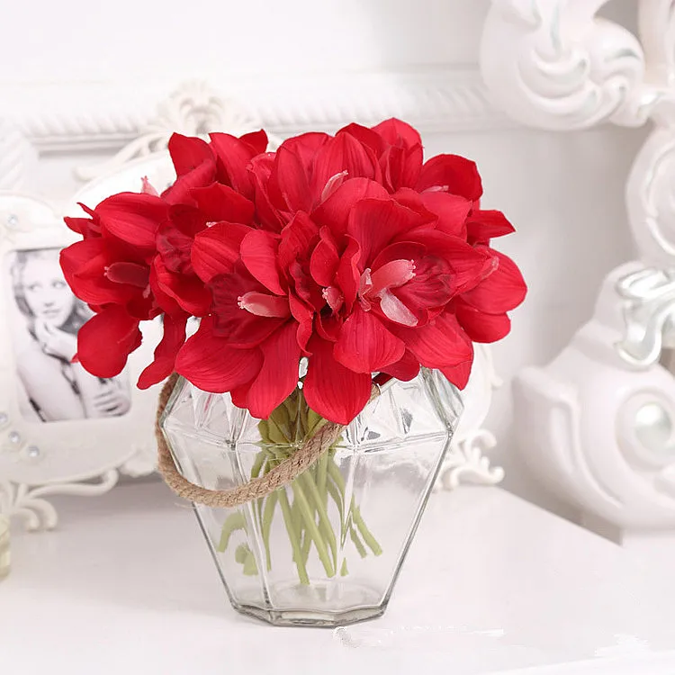 Реалистичное прикосновение cymbidium 6 головок короткое украшение стола цветы сделай