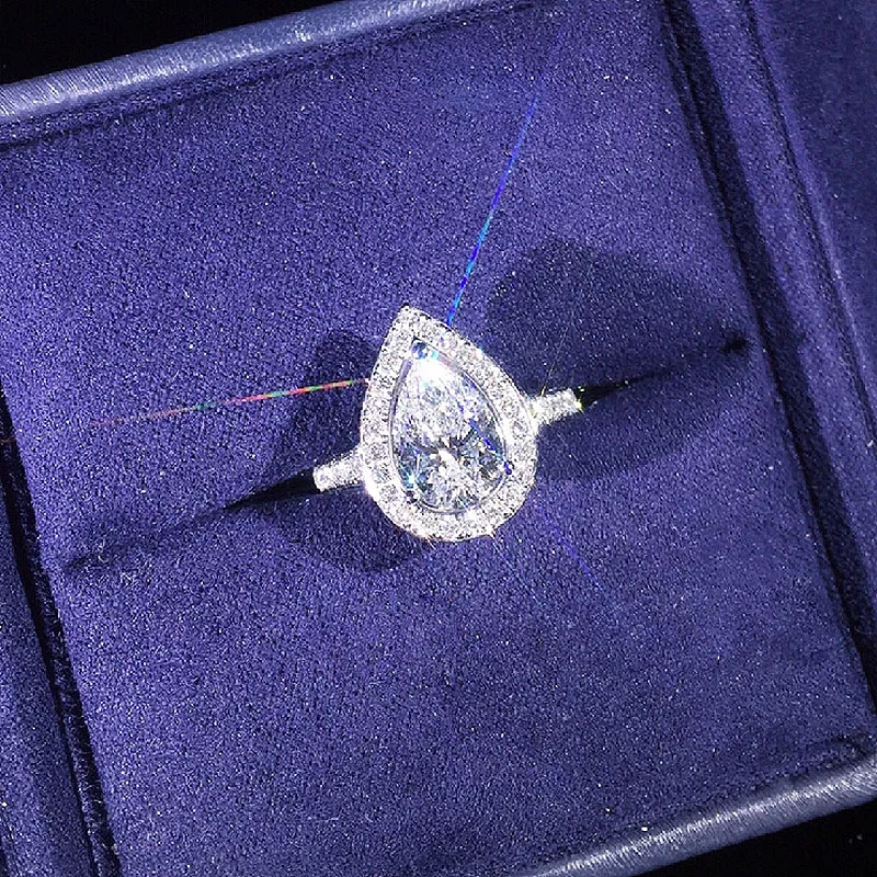 1CT 6X9 мм 18K Белое Золото огранка груша Moissanite Halo Кольцо Лаборатория Grown алмазное