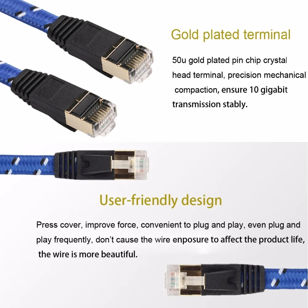 5/8/10/15/20 м позолоченный CAT7 Ethernet Ультра Плоский патч кабель для модемного