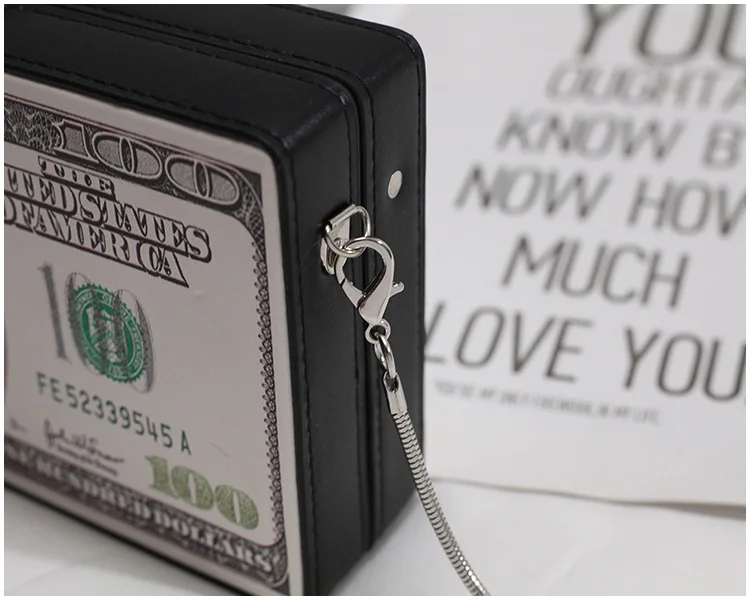 Fashion Dollar Pattern Box Design Pu Leather Women Daily Clutch Bag Chain Purse Shoulder Bag Tote Ladies Handbag Crossbody Bag