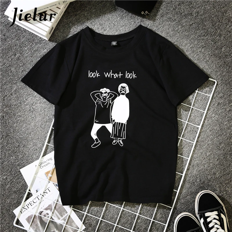 Jielur Новые летние женские футболки Harajuku BF напечатанные буквы Забавный с круглым вырезом женские футболки с короткими рукавами свободные топы женская майка s-xxl