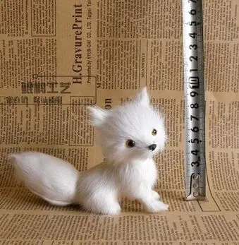 

13x10cm white squatting fox model, polyethylene&furs handicraft Figurines home decoration toy gift a2526