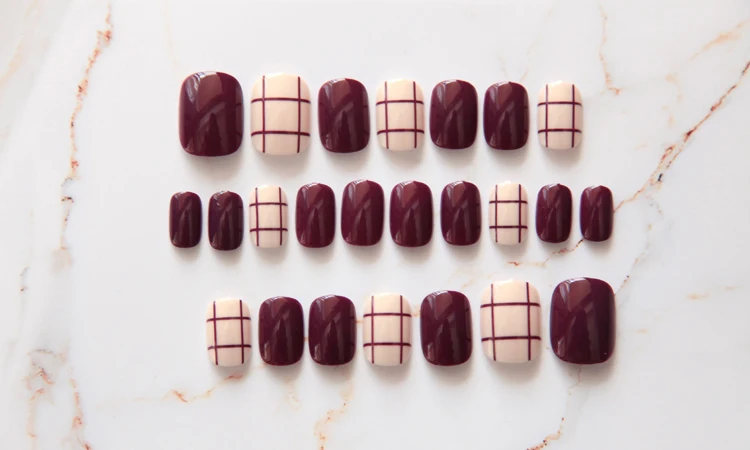 Накладные ногти в Корейском стиле на осень винно красный цвет Милые Японские