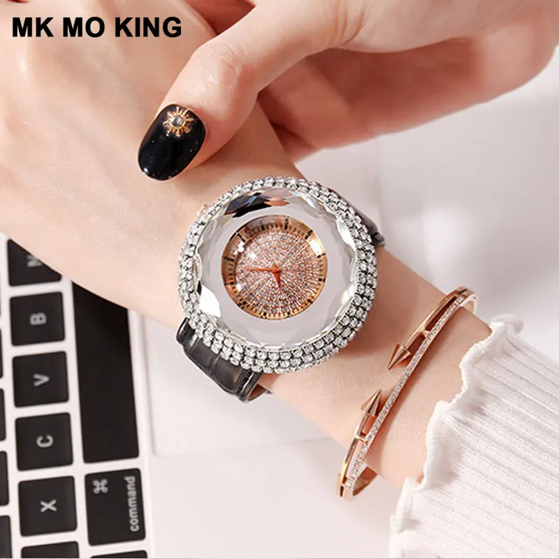 Роскошные Брендовые женские часы с большим циферблатом стразы повседневные