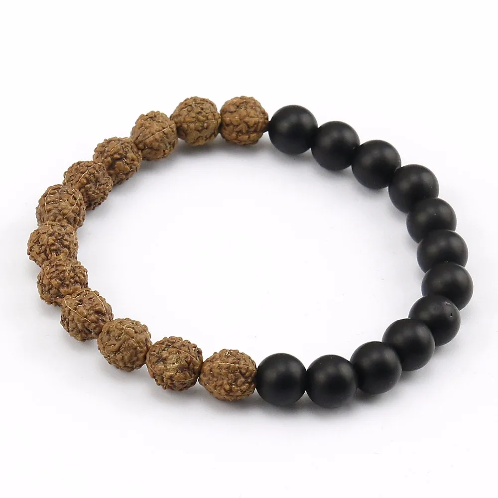 Матовые Ониксовые бусины натуральные браслеты Rudraksha унисекс тибетский