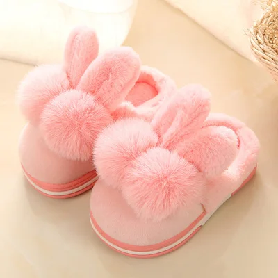 pink Домашние тапочки для мальчиков; сезон осень-зима; домашняя обувь для маленьких девочек; милые хлопковые тапочки принцессы с ушками; теплая обувь - Цвет: pink