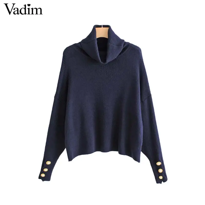 Vadim basic solid knitted loose short sweaters oversized buttons long sleeve stretchy pullovers female casual chic tops HA145 | Женская