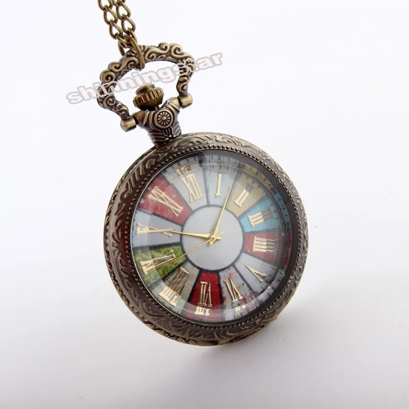 Винтажные цветные карманные часы с римскими цифрами кварцевые ожерелье брелок