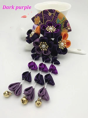 Новое японское кимоно Sakura ручной работы, аксессуары для волос для девочек, заколка с украшениями, розовый/красный/синий/желтый - Цвет: Dark Purple (1pc)