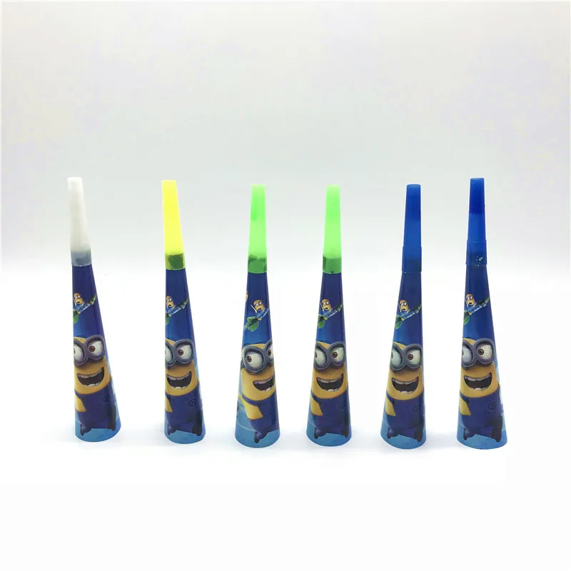Horn-6Pcs Вечерние салфетки с миньонами, конфетная коробка, скатерть, баннер, воздушный шар, украшения для дня рождения, принадлежности для детей, комплект для малышей - Цвет: Horn-6Pcs