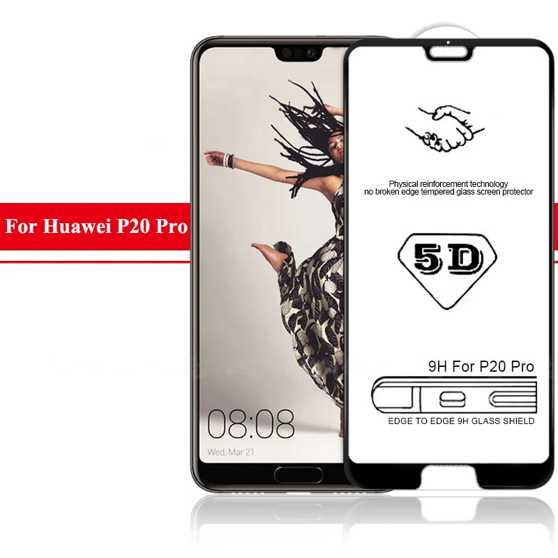 EXUNTON 5D закаленное стекло с холодной резьбой для huawei P20 Pro 3D полное покрытие небьющиеся края протектор экрана для huawei P20 Lite