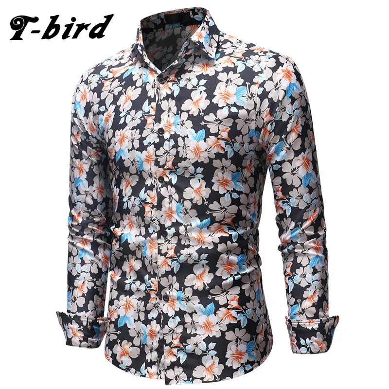 Футболка с рисунком птицы Мужские рубашки длинными рукавами принтом Camisa Masculina