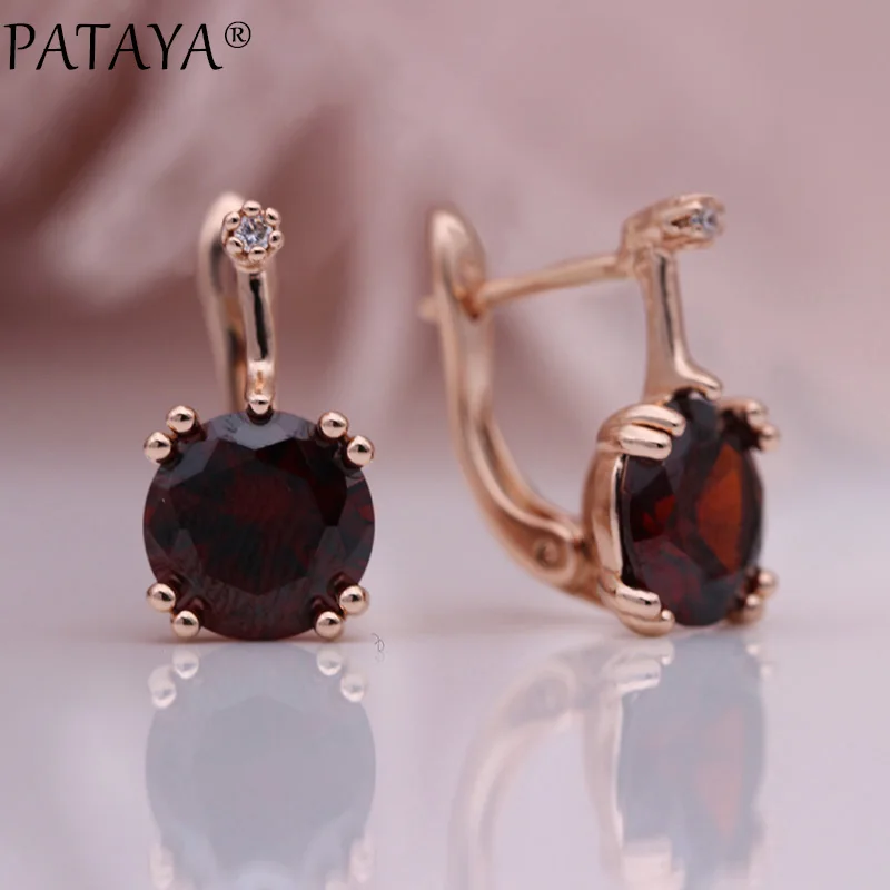 Pomegranate Red Новые Женские Висячие серьги PATAYA, круглые градиентные синие серьги с натуральным цирконием, 585 цвета розового золота, свадебные ювелирные изделия - Окраска металла: Pomegranate Red
