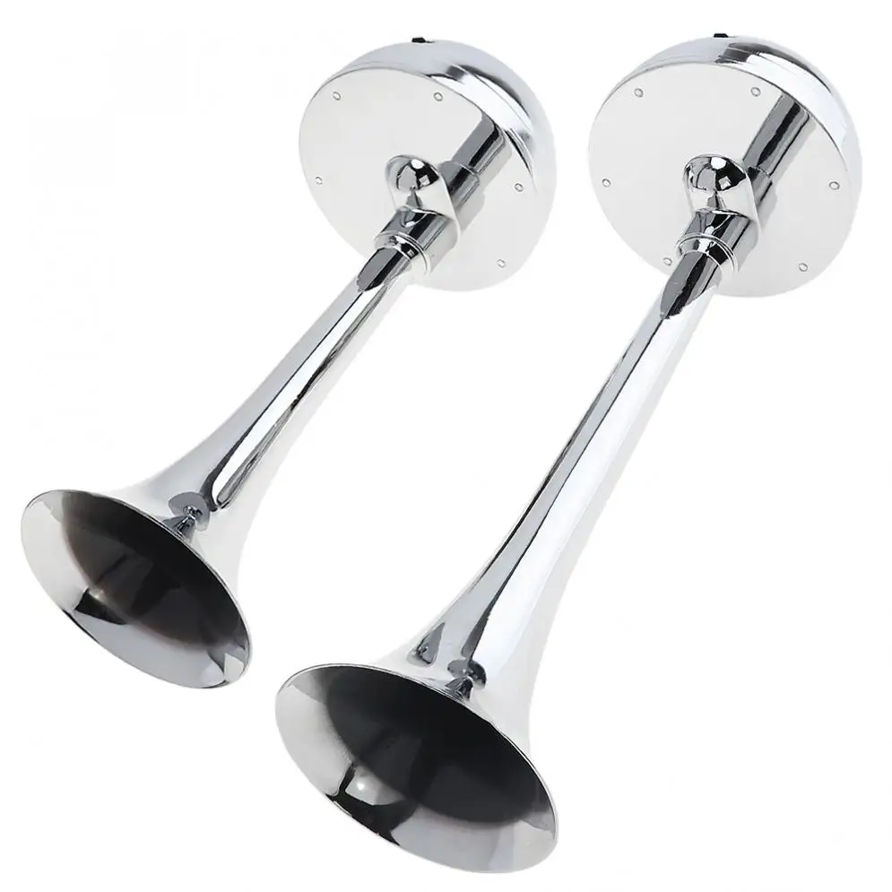 

12V / 24V 126DB Super Loud Powerful Dual Trumpet All Metal Tracheal Electric Air Horn with Bracket / Relay No Need Compressor