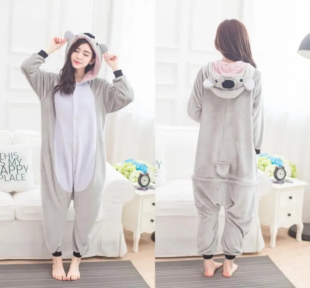 0648 Grey koala Осенне-зимние пижамные комплекты с единорогом, пижамы с героями мультфильмов, женская пижама, теплая Фланелевая пижама с изображением животных, зебры, стежка, пижамы с единорогом, кигуруми - Цвет: 0648 Grey koala