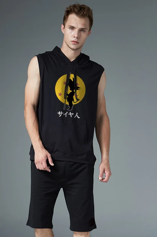 Мужские летние толстовки без рукавов Goku модная повседневная куртка с капюшоном