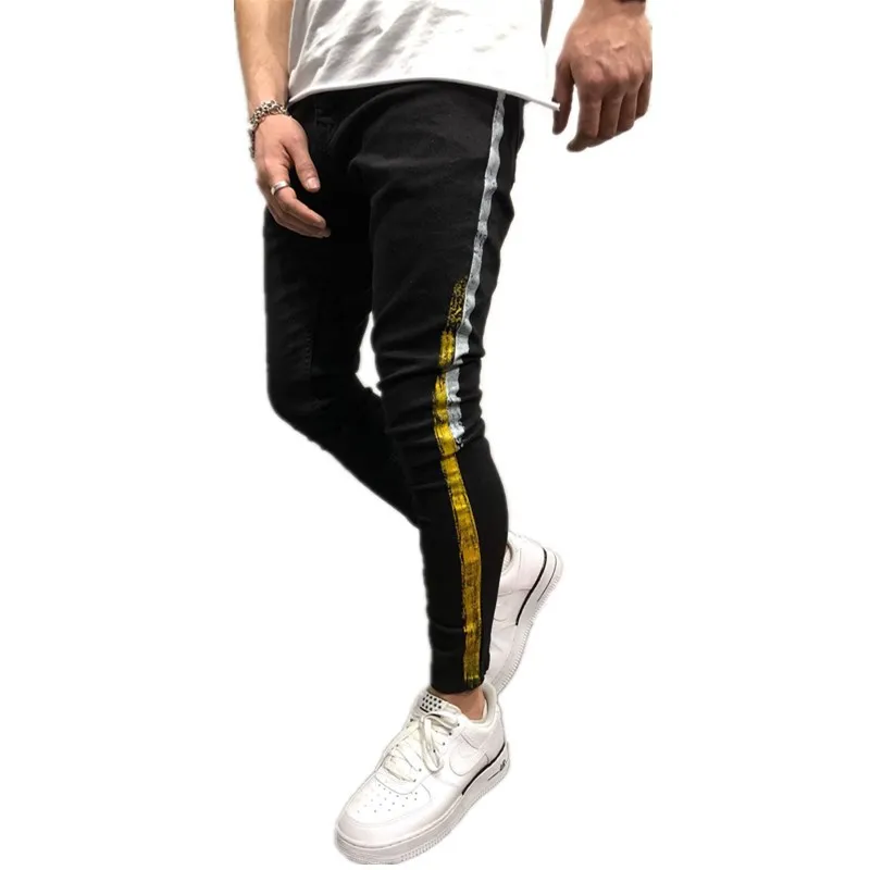 2019 New Fashion Streetwear Men's Jeans Vintage Black Color Skinny Male Destroyed Ripped Broken Homme Hip Hop Denim Pants | Мужская