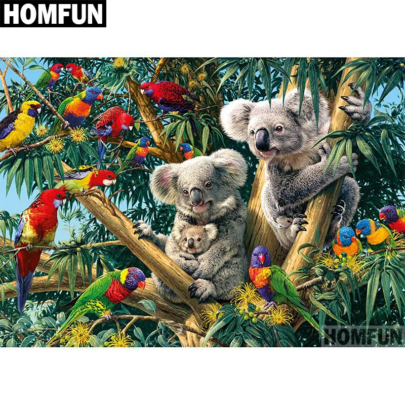HOMFUN полный квадратный/круглый дрель 5D DIY Алмазная картина "Koalas& Попугаи" 3D вышивка крестиком 5D домашний декор A00717
