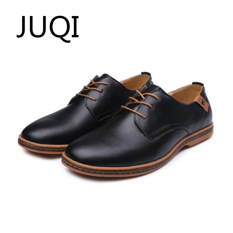 Мужские мокасины на шнуровке JUQI черные однотонные из искусственной кожи
