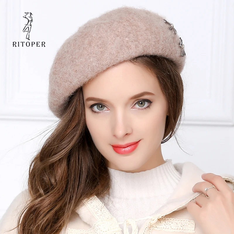 Женский берет RITOPER шапка из кроличьей шерсти вязаная в японском Корейском стиле