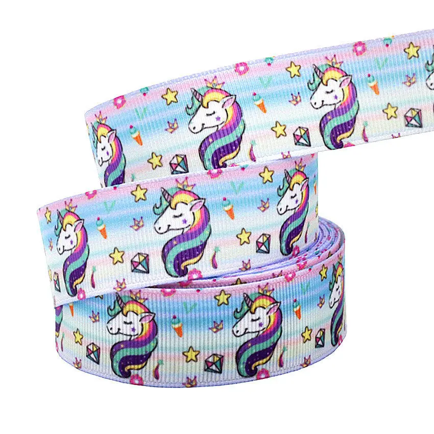 B3R261 10Yard 25mm Unicorn Grosgrain Ribbon Printed Rainbow Star Ribbon For DIY Hairbows Accessory Gift Wrapping Wedding Party Decor - Цвет: B3R261