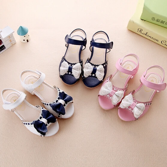 2017 летние новые корейские сандалии для девочек обувь принцессы с бантом детская