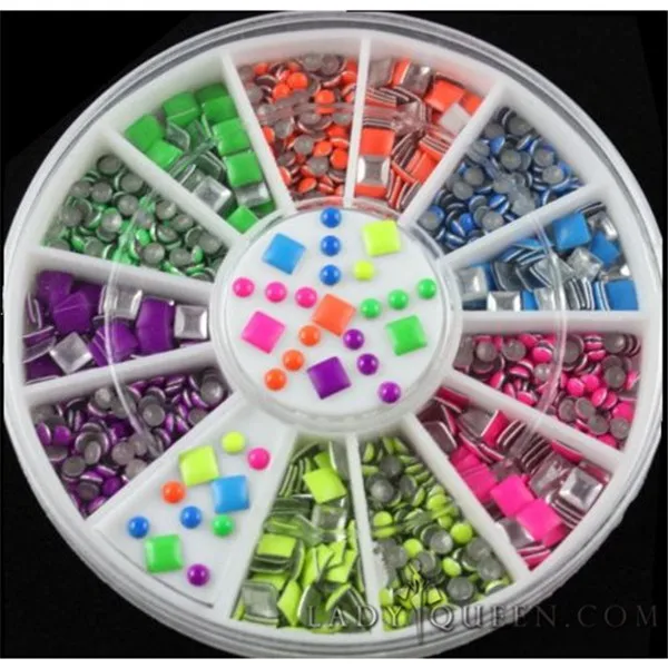 

Hot Sale NEW ZP-43 2 Styles 6 Color Metallic Rivets Plating Bright 3D Nail Art Decoration Studs Charms Sticker Wheel