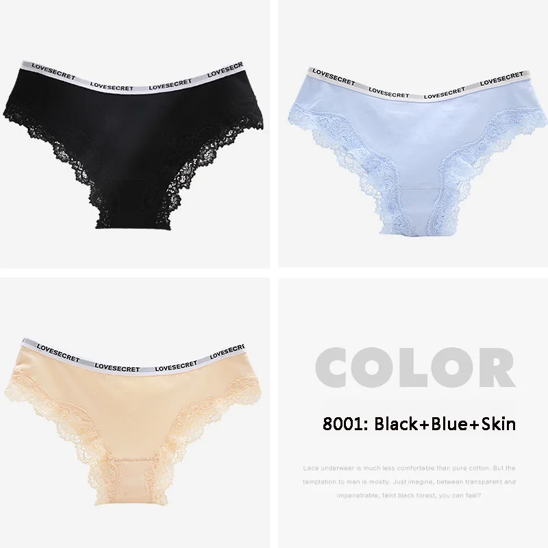 8001Black Blue Skin WLSD сексуальные трусики, 3 шт./лот, женские кружевные трусы, бесшовное хлопковое женское нижнее белье, дышащие трусы, сексуальные трусы для девушек, мягкое нижнее белье - Цвет: 8001Black Blue Skin