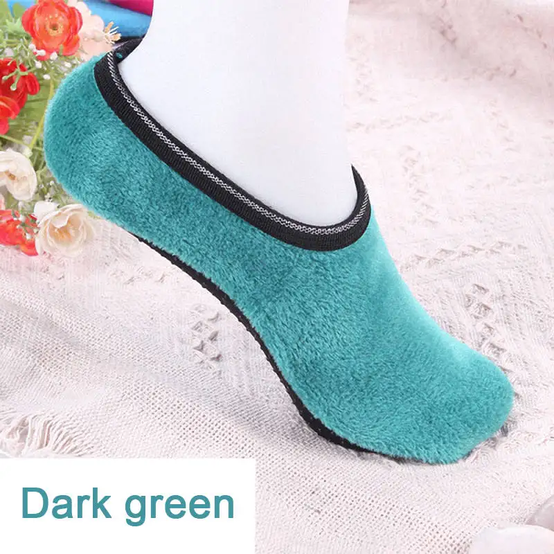 Green 1 пара, женские осенне-зимние нескользящие носки-тапочки для дома, бархатные Нескользящие однотонные короткие теплые носки-тапочки, новинка - Цвет: Green