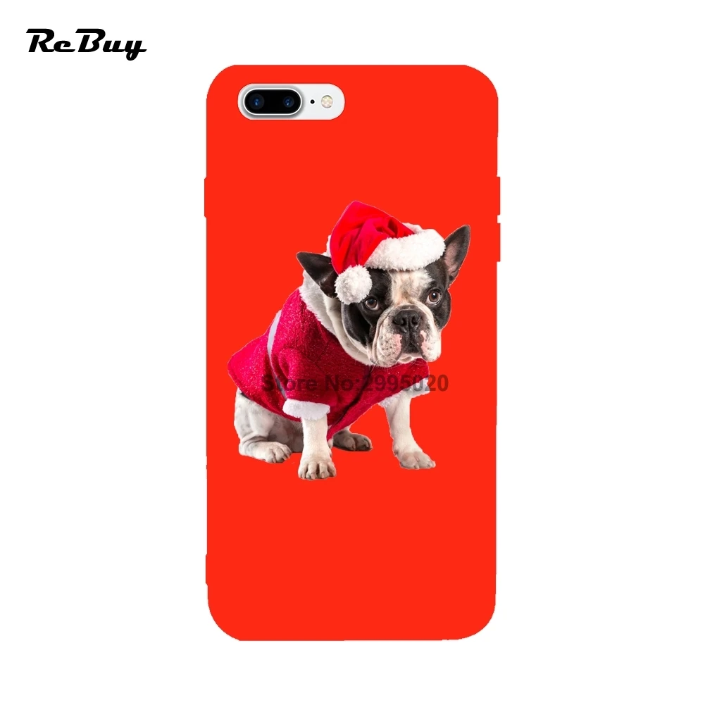 Christmas Bulldog For Iphone 7 plus/7/6/6s/6s plus/6 Plus Case Soft TPU Covers 8 8Plus X Glaze Funda Shell |