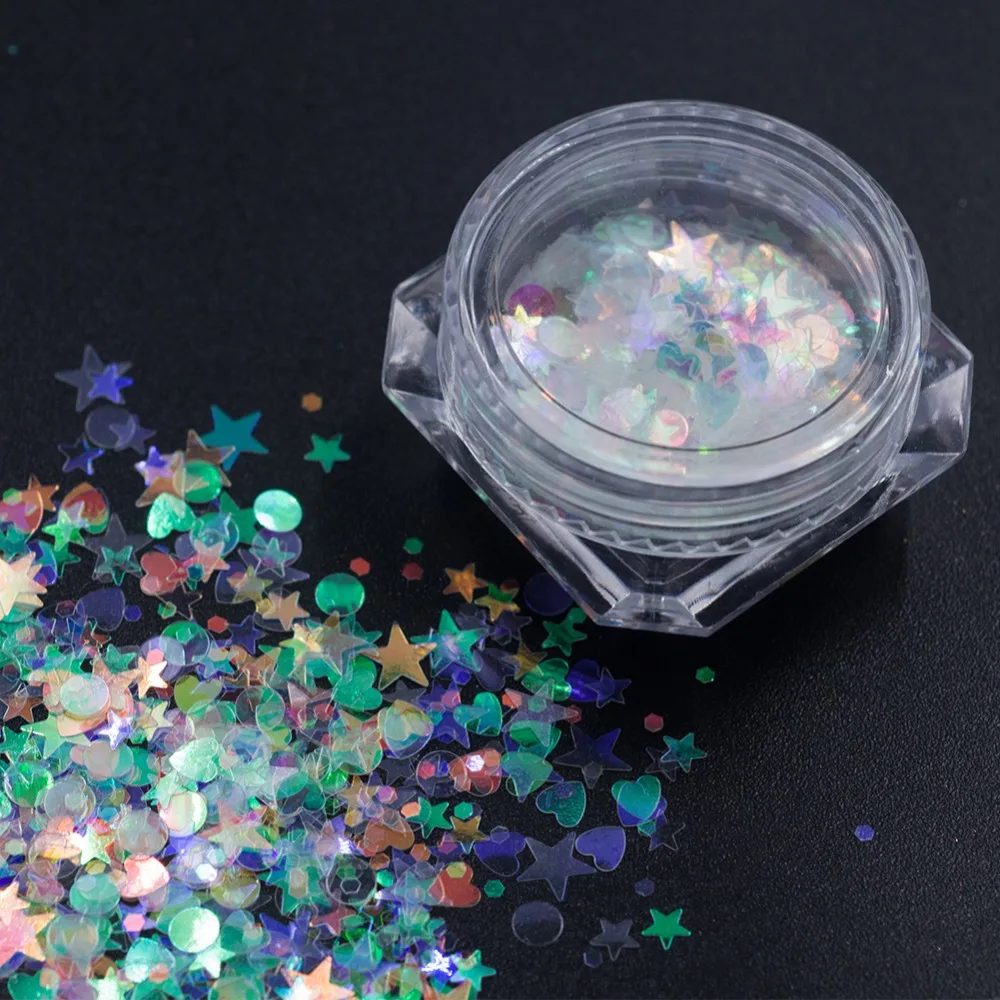 Голографические ногти Русалочки для маникюра и педикюра с блестками 3D звездами