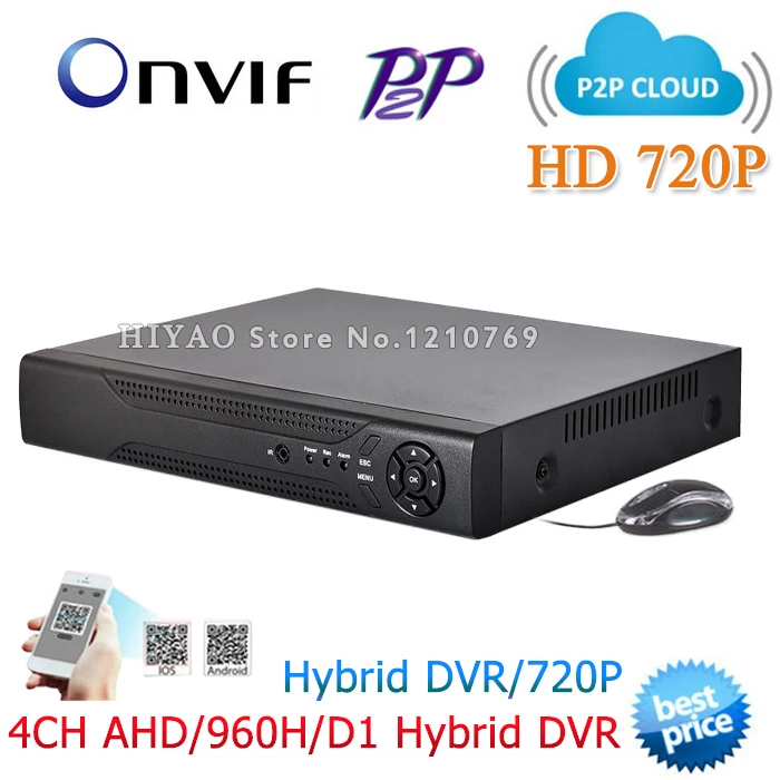 CCTV DVR 4 Канала 720 P Цифровой Видеомагнитофон 4CH AHD Hybrid HVR NVR Система P2P Onvif H264