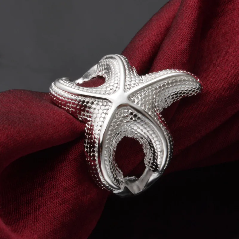 

OMHXZJ Wholesale Personality Fashion OL Woman Girl Party Wedding Gift Silver Sea Star 925 Sterling Silver Ring RN274