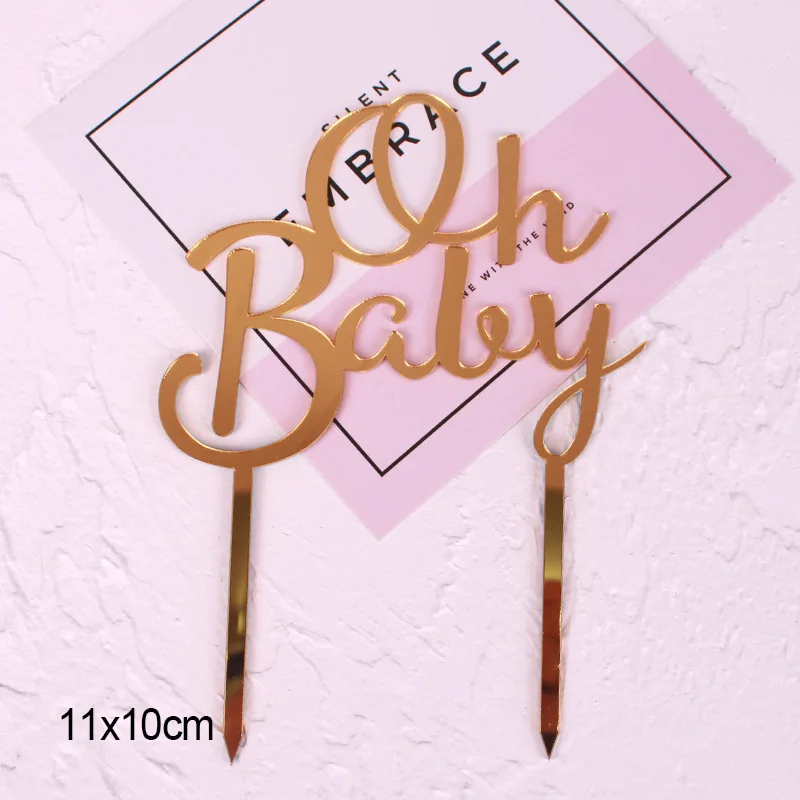 Акриловый Топпер для торта Oh Baby на первый день рождения Золотой блестящий флаг