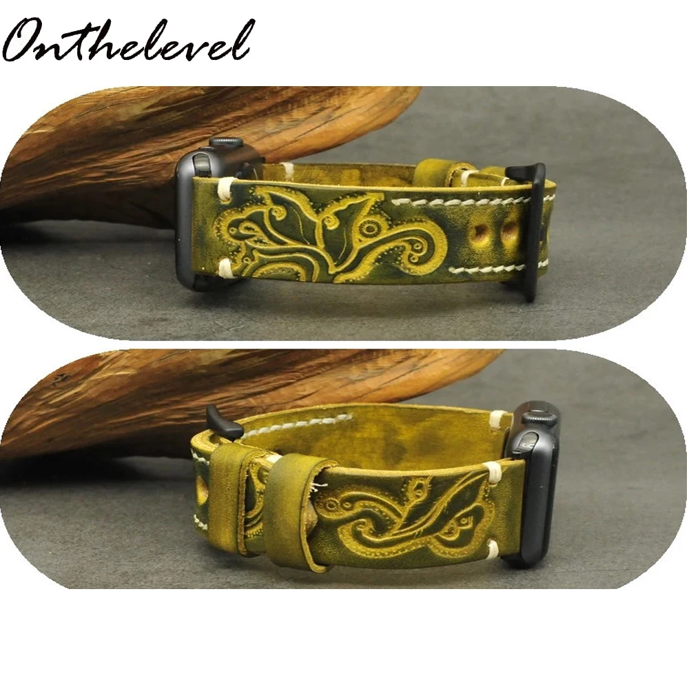 Onthelevel Genuine Leather Watchbands Carved Watch Band Strap for Panerai Belt Stainless Steel Black Buckle 20 22 24mm 2023 New