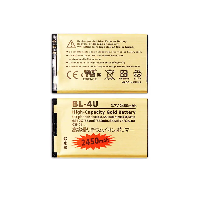10 шт./лот Золотой Батарея BL 4U для Nokia 301 500 5250 5330 5530 5730 6600 C5 03 E66 4U|Аккумуляторы