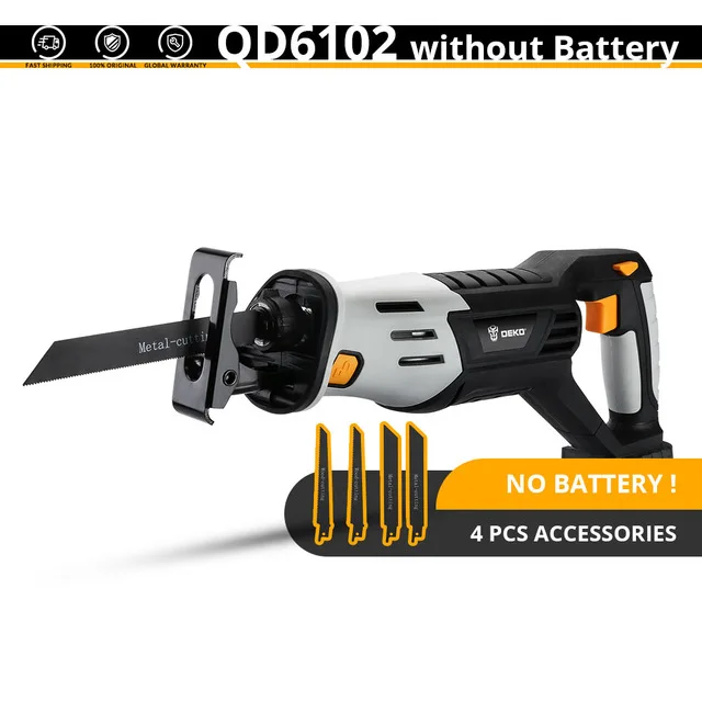 No battery Оригинальная DEKO 20 в Беспроводная сабельная пила, регулируемая скорость, электрическая пила с аккумулятором и 4 лезвиями - Color: No battery