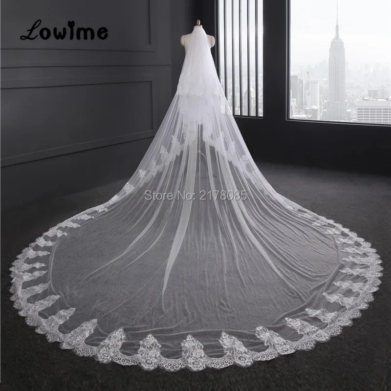 

3.5 Meter White Ivory Cathedral Wedding Veils Two Layers Lace Applique Bridal Veil With Comb Veu de Noiva Longo 2018 New Coming