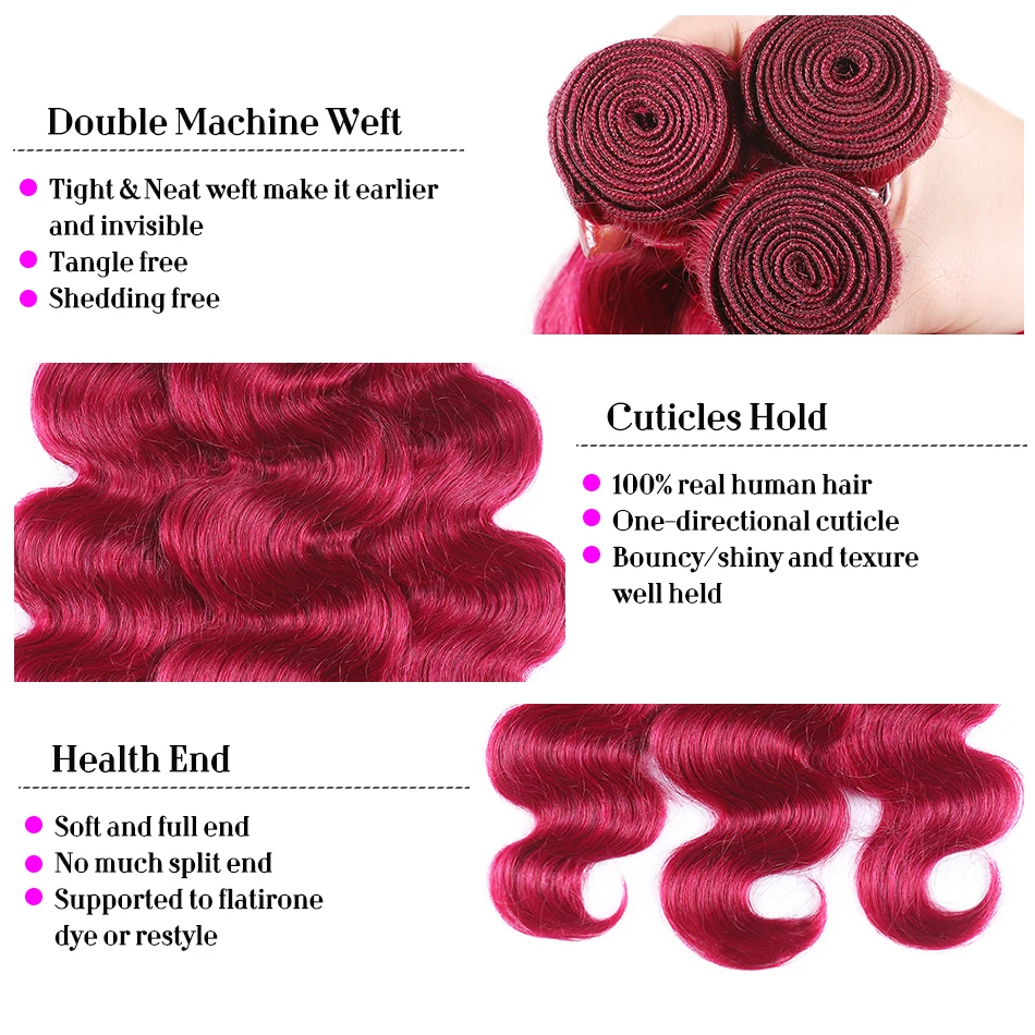 Предварительно окрашенные 99j/красные бразильские волнистые волосы с закрытием