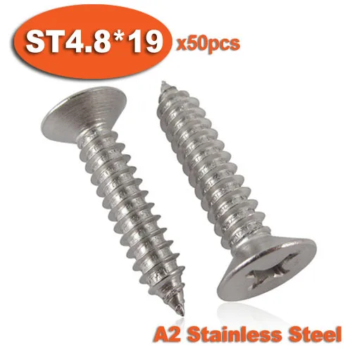 

50pcs DIN7982 ST4.8 x 19 A2 Stainless Steel Self Tapping Screw Cross Recessed Countersunk Head Self-tapping Screws