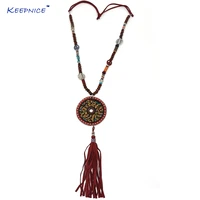 new handmade boho bohemia beaded chain dream cather pendant necklace long fringe leather tassel pendents long necklce