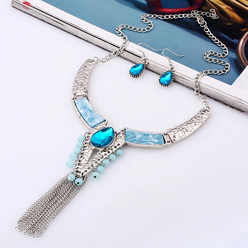 2017 модный винтажный ошейник чокер Длинные ожерелья с кристаллами богемный Макси