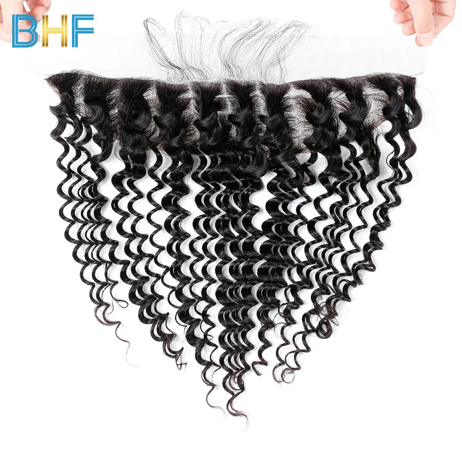 BHF Peruvian Deep Wave Lace Frontal Closure With Baby Hair Ear To Pre Plucked Natural Hairline Match Remy Human Bundles | Шиньоны и